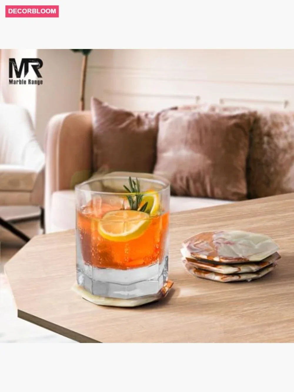 Handmade Green Onyx Marble Coasters Set of 6 with Holder for Drinks, Dining